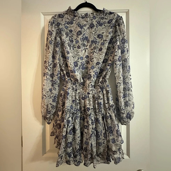 NWT MISA Lorena XS Long Sleeve Mini Dresss Size XS Floral Chiffon Tiered Skirt - Picture 13 of 15